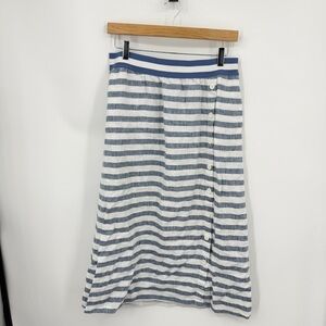 J. Jill Love Linen blue white Seaside Striped A-line Midi Skirt sz S petite